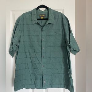 Cabelas Mens Green Short Sleeve Button Front shirt Modal Size XL